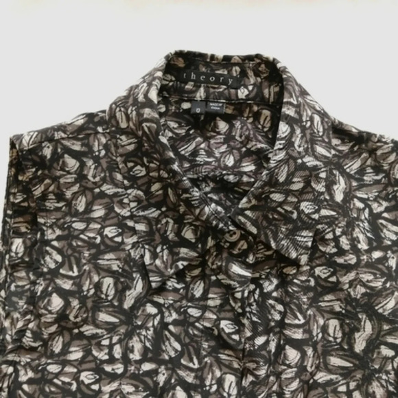 Theory Walvan Silk Sleeveless Shirt Dress With Pockets Size 0 Black Brown Cream - Picture 6 of 14